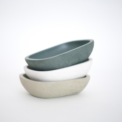 Milk Design Shop "Village" Soap Dish. With raw textures on the outside and smooth textures inside. A mixture of natural stone powder with resin, through a handmade manufacturing process.