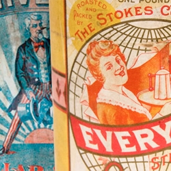 Vintage coffee packaging from the 1800s.