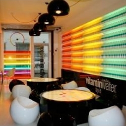 Vitamin Water London CONCEPT STORE! Genius... fun furniture, a wall of vitamin water and a wall of whiteboards... Little Portland Street