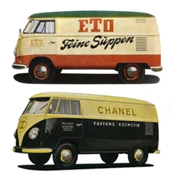 Volkswagen dealer logo book scans of Volkswagen split-window buses. Fun for typography inspiration.