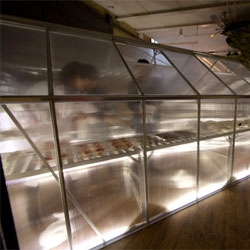 Glasshouse, a beautiful translucent walled polytunnel/glasshouse/pop up cafe by VONSUNG at Tramshed 2011.
