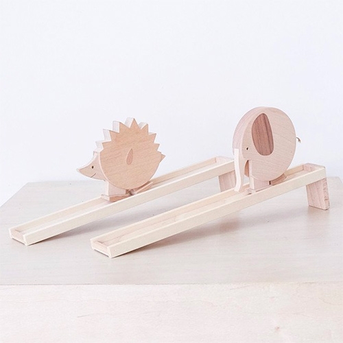 Wooden Elephant and Hedgehog Walking Toys. Handcrafted in the Czech Republic.