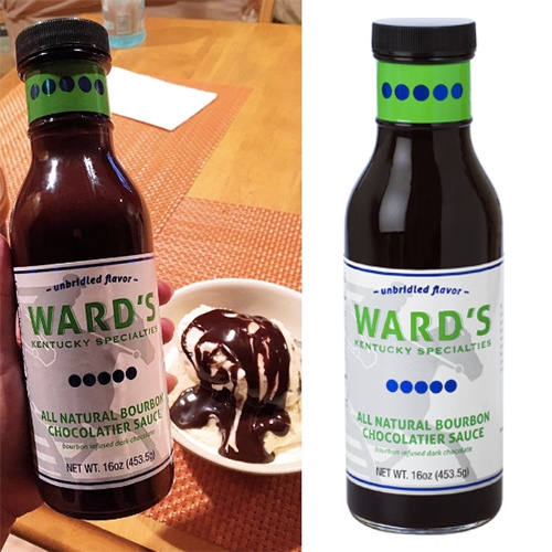 Bourbon Chocolatier Sauce by Ward's Kentucky Specialties. A perfect marriage of dark chocolate and aged bourbon. Perfect for everything from ice cream to fresh strawberries to cocktails and more.