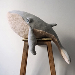 BigStuffed Big Humpback Whale Stuffed Animal. Made of cotton jersey (top) and cotton faux fur (bottom). Small is 22" tip to tail, and Big is 29.5"