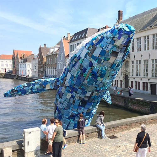 STUDIOKCA Skyscraper (The Bruges Whale) - 5 tons of plastic waste pulled out of the Pacific Ocean, turned into a 4 story tall whale for the 2018 Bruges Triennial