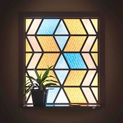 Marjan Van Aubel's Current Window -  a modern version of stained glass — using current technologies. The coloured pieces of glass are generating electricity from daylight, and can even harness diffused sunlight.