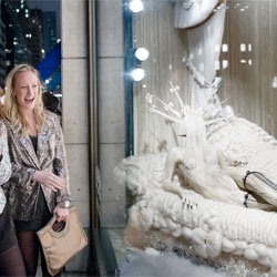 T magazine on holiday windows. This is Gaga’s 'boudoir' at Barney’s, the display is made entirely out of hair.