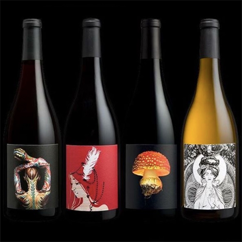 Eric Kent Wine Cellars in Santa Rosa, CA - their labels feature stunning art work! (Including NOTCOT fave Eliza Frye)