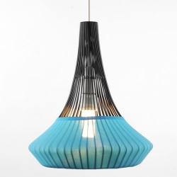 Pendant Wired Lamp by Something From Us. The wire pendant lamp has a colored diffuser that not only softens the light but also the hard look of the lamp.