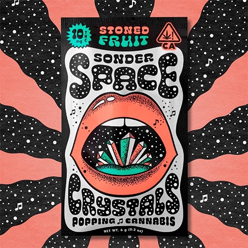 Sonder Space Crystals! ("Popping Cannabis" aka Pop Rocks?!?!) Their website, packaging, and instagram are filled with such fun, happy graphics.