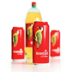 Smith & Milton's packaging design for Bulmer's Woodpecker Cider featuring a beautiful woodcut by Andrew Davidson.