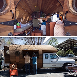Patagonia Worn Wear Tour kicked off yesterday. Peek inside the Worn Wear Rig - a biodiesel ‘93 Dodge Cummins D250 fitted with salvaged redwood wine barrels and sewing machines inside and the surprising follow truck!