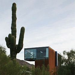 The Xeros residence in Phoenix, Arizona, is a experimental housing typology for dry environments. The materials used age during time, blending the structure with the landscape. Designed by BLANK Studio.