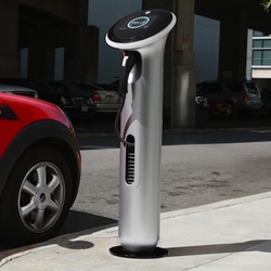 Yves Behar + GE 'Wattstation' electric vehicle infrastructure to be available commercially in 2011.