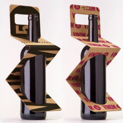 ZIGPACK - Cardboard wine bottle carrier.  European Product Design Awards 2017. Design by Facil